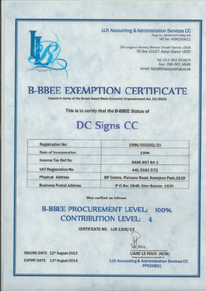 BBBEE CERTIFICATE
